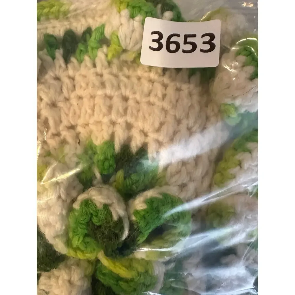 Vintage Handmade Round Flower Crochet Pillow Green White